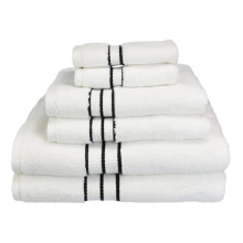 Ensemble de serviettes de luxe luxueux, 6 pièces, Collection Blanc Hotel, Blanc avec bordure noire, WUXI